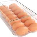 theaoo Egg Holder for Fridge, Automatic Rolling Egg Container for Refrigerator, Clear Plastic Egg Dispenser, Stackable Eggs Organizer with Quick Removable inner Tray For Organizers and Storage, 1Pack