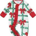 HengShunRui Newborn Baby Girl Christmas Outfits  Ruffle Zipper Footie Romper Jumpsuit Festival Clothes, 3-6M