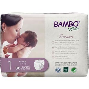 Bambo Nature Premium Baby Diapers - French/English Packaging, Size 1, 36 Count