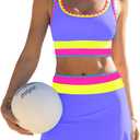 popvil High Waisted Bikini Sets for Women Tummy Control Swimsuits 3 Piece Bathing Suits Neon Swimwear with Skirt 2026 (Purple, XL)