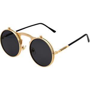 J&L Glasses Retro Flip-Up Round Goggles Steampunk Sunglasses, Black