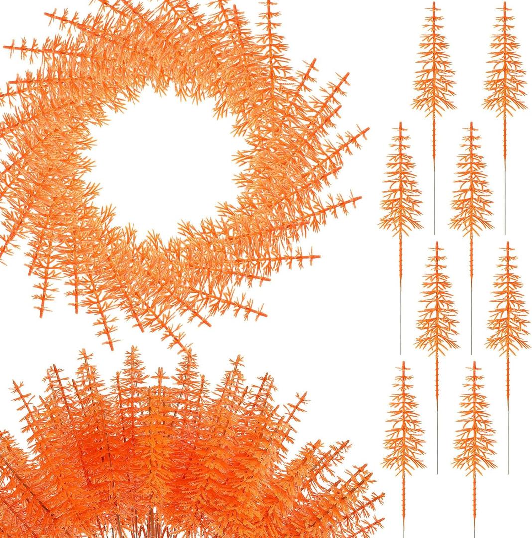 100 Pcs Fall Orange Pine Picks for Wreath Making Supplies Artificial Halloween Picks Vases Centerpieces Fall Candle Rings Craft DIY Garland Autumn Thanksgiving Harvest Festival Decoration