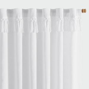 Jinchan Linen Blend Curtains With Tassels, Off White for Living Room 84 Inches Long, Boho Rod Pocket Back Tab Farmhouse Light Filtering Window Set 2 Panels