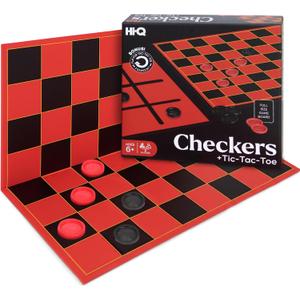 HI-Q Checkers & Tic-Tac-Toe Board Game Set  Classic Strategy for Kids & Family  Features Interlocking Stacking Pieces & Folding Board  Ages 6+