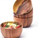 Acacia Wood Small Calabash Bowls - Handmade Carved Set of 4 for Children's Snacks and Serving (4" Dia x 2.4" H)