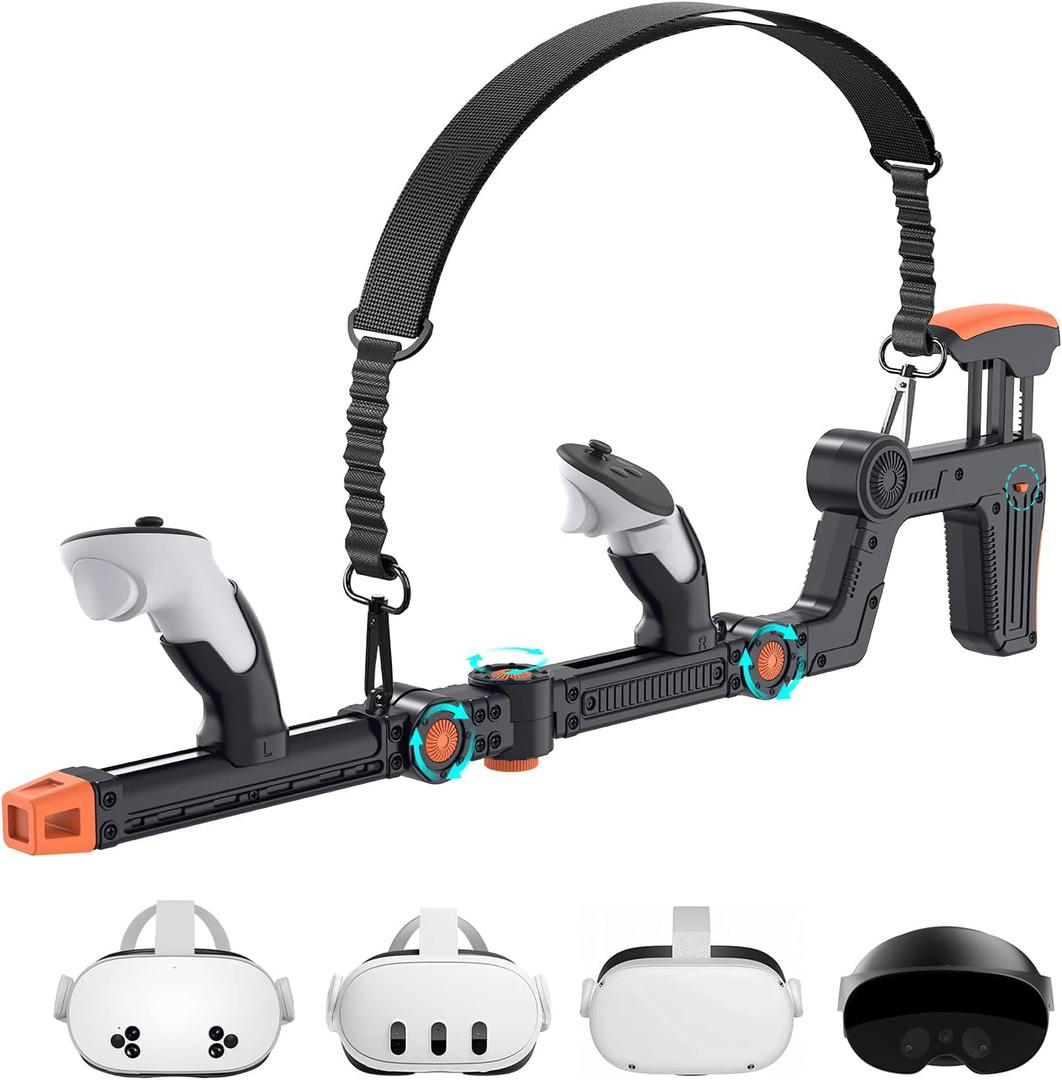 Rechale VR Gunstock Compatible with Meta Quest 2/3/3S/Pro, Shoulder Straps Adjustable FPS Gaming Controller Accessories Quick Magnetic Attachment Cheek Pad Immersive VR Stock Rifle Gameplay - Black