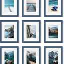 YESKAY 8x10 Picture Frame Set of 9, Display Pictures 5x7 with Mat or 8 x 10 Without Mat, Multi Photo Frames for Wall Mounting or Table Top Display, Blue