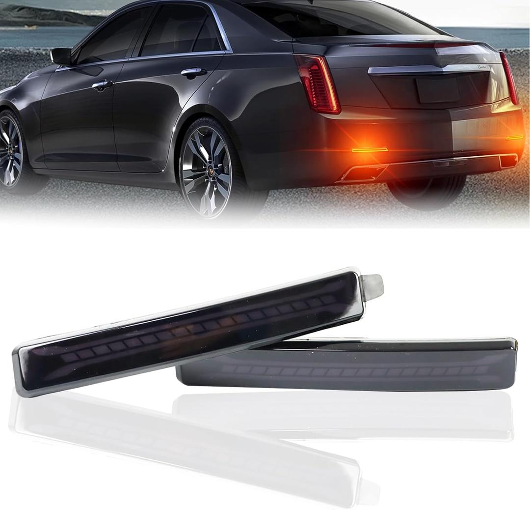 2PC Full Lens LED DRL Rear Reflector Light Brake Lamp Sequential Turn Signal Feature Compatible With Cadillac CTS Sedan & GMC Acadia & Buick Enclave & Chevy Equinox & for Pontiac Sunfire (Smoked)