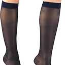 Truform Sheer Compression Stockings, 15-20 mmHg, Women's Knee High Length, 20 Denier, Navy, Large