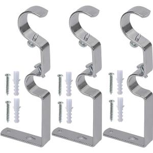 Double Curtain Rod Hanging Brackets Havy Duty 3Pcs Metal Rodholder-Satin Nickel 