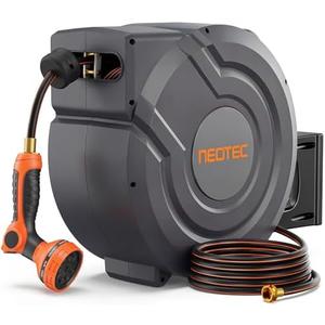 Upgraded Retractable Garden Hose Reel 1/2" x 130 ft Any Length Lock 9 Pattern Nozzle Wall-Mounted Automatic Slow Return 180° Swivel UV Resistant Heavy Duty Hose Reels for Outside