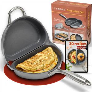 SIRCLES Omelette Pan Double Sided Non Stick Omelette Maker, 3004 Aluminum, Induction Compatible, Dishwasher Safe, PFOA Free, Flip Lock Egg Pan with Spatula & Recipe eBook, Omelette Makers