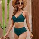 Edelqual Women's High Waisted Bikini Sets Two Piece Swimsuit Tummy Control Bathing Suit V Neck Swimwear 2025 Swim Suit (Blue, M)