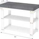 Domax White Shoe Rack Bench for Entryway - Bench with Shoe Storage Front Door Shoe Bench with Cushion Upholstered Padded Seat 3 Tier Bamboo Shoe Holder for Indoor Entrance Hallway Bedroom Living Room, 28 x 11.8 x 17.7 inch
