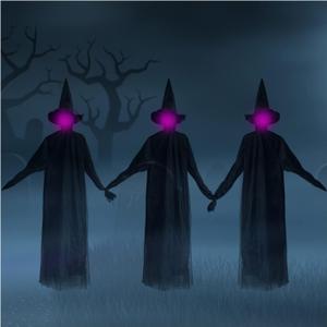 3 Pack Witches Halloween Decorations Outdoor, 5.5 ft Holding Hands Screaming Witches with Upgraded Wind Resistant Stakes, Light Up Witch Glowing Head Life Size for Home Lawn Yard Party Decor