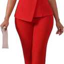 Ophestin Pant Suits for Women Dressy V Neck Sleeveless Vest Blazer Wide Leg Pants Sets 2 Piece Business Casual Work Outfit, Size M