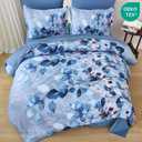 DJY Floral Queen Comforter Set 7 Pieces Bed in a Bag, Blue Elegant Gradient Leaves Bedding Sets for All Seasons (1 Comforter, 2 Pillow Shams, 2 Pillowcases, 1 Flat Sheet, 1 Fitted Sheet)