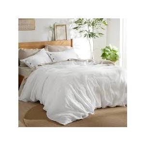 Bedsure Linen Duvet Cover King Size - Linen Cotton Blend Bedding Set, Soft & Cozy, 3 Pieces, 1 Duvet Cover 104x90 Inches and 2 Pillowcases, White Color Cooling Bedding, Comforter Sold Separately