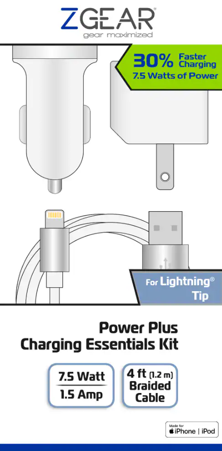 eZGear Power Plus Charging Essentials Kit + ZGear Black Cable