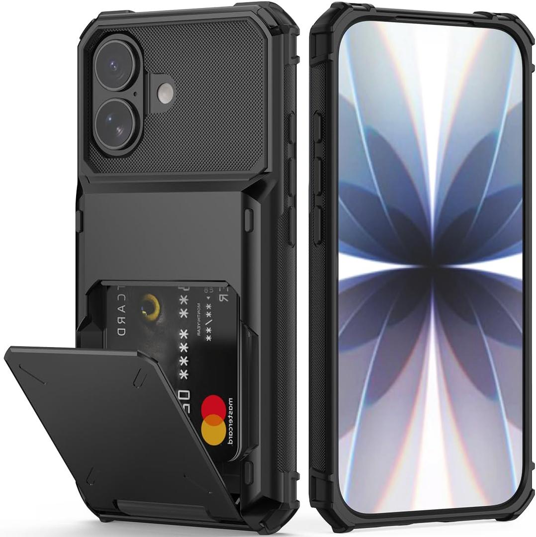 Nvollnoe Compatible with iPhone 17 Case with Card Holder[Store 5 Cards] Dual Layer Heavy Duty Shockproof Wallet Case with Hidden Card Slot Large Storage Cover for Men & Women 6.3''(Black)