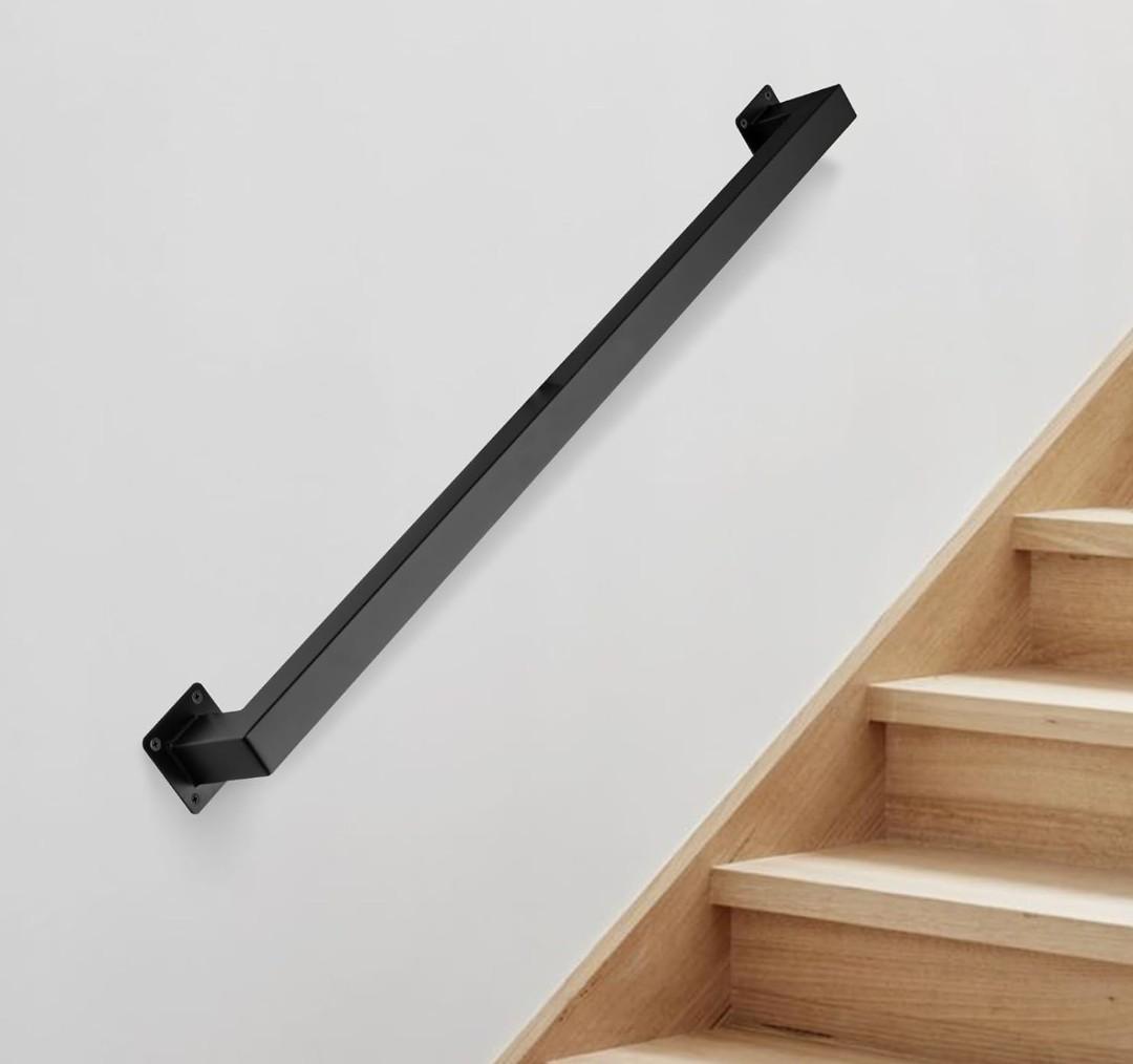 Modern Stair Handrail, Sturdy Safety Handrail for Stairs/Wall-Mounted Black Metal Wall Mount, Minimalist Design-32inch