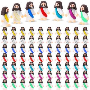 Bememo 100 Pcs Jesus Toys Original Design Mini Rubber Little Jesus Figurine to Hide and Seek Religious Party Favors Sunday School Craft Baptism Gifts for Easter Egg Stuffers(Multicolor)