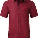 HISDERN Mens Dress Shirts Short Sleeve Regular Fit Casual Button Down Shirt Inner Contrast Business Formal Pocket Shirt (S)