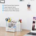 EasyPAG Mesh Pen Holder Desk Organizer with Drawer Stationery Supplies Organizer for Dorm School 9 Compartments Workspace Desk Accessories Organization for Office, White