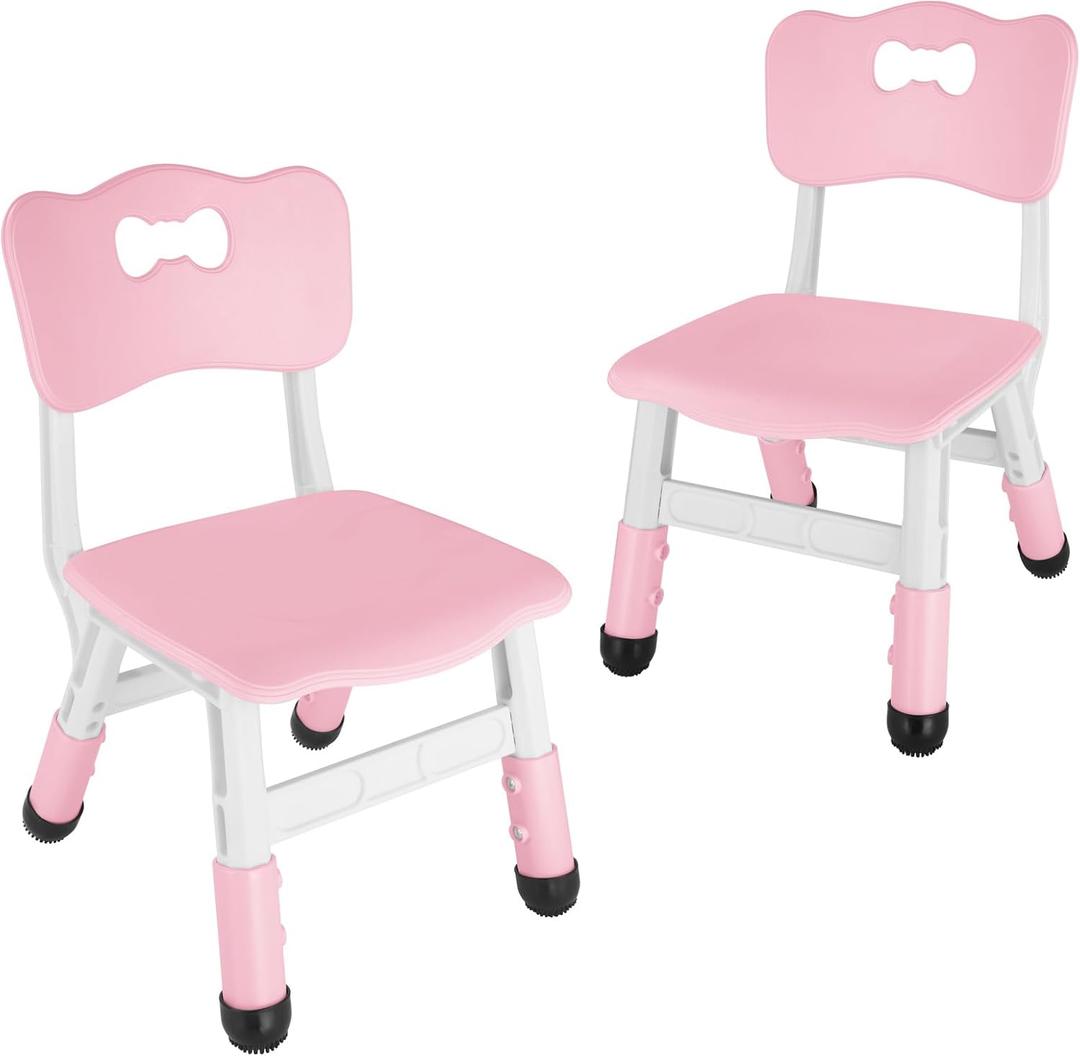 FUNLIO Adjustable Kids Chair (2pcs), 3 Level Height Adjustable Toddler Chair for Ages 3-8, Sturdy Child Chair with Maximum Bearing 220lbs, for Classrooms/Daycares/Homes, CPC & CE Approved - Pink
