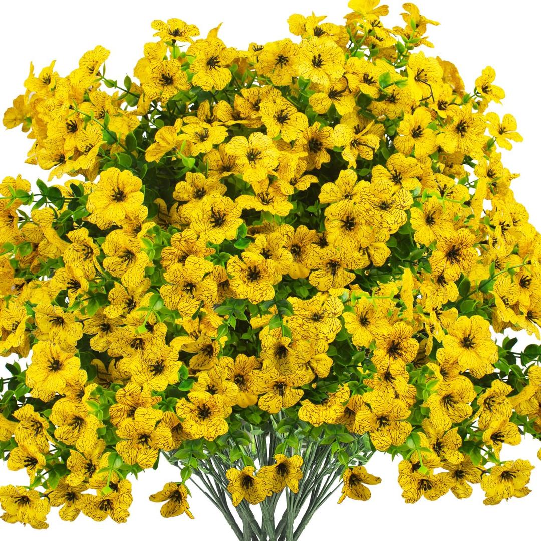 Grunyia Artificial Fake Flowers for Outdoor Spring Decoration, 16 Bundles Faux Silk Colorful Daisy UV Resistant Realistic for Outside Porch Patio Home Yard Garden Planters Pots Window Box (Yellow)