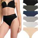 BAMBOO COOL Women's Thongs High Waisted Seamless Moisture-Wicking Breathable Underwear Stretchy Panties Tagless 6 Pack (Large)