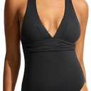 Seafolly Women's Deep V Wide Strap One Piece Swimsuit (12  Eco Collective Black)