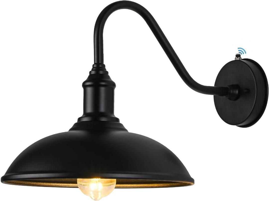 Dusk to Dawn Exterior Farmhouse Lighting Barn Light Fixture for House with Anti-ponding Bottom, Outdoor Barn Light Gooseneck Lighting for Garage Patio Porch (12.5" Diameter, 1 PC)