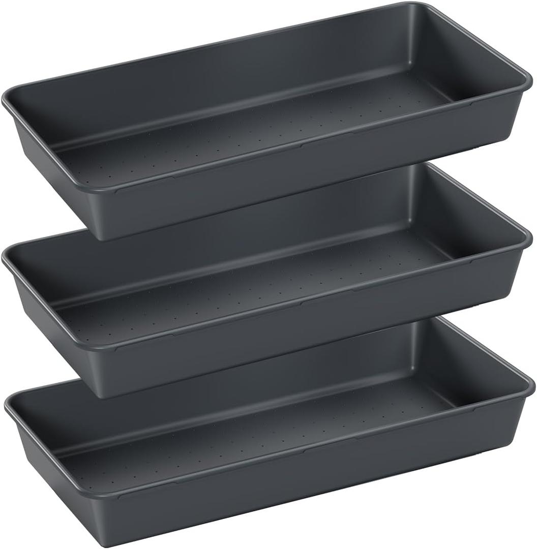 3PCS Large Plastic Drawer Organizer, 12" X 6" Desk Drawer Organizer and Storage Trays, Large-size Storage Bins, Organization and Storage Container for Makeup Vanity, Kitchen Utensil, Office, Bathroom