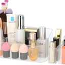 Clear Makeup Tray Holder Organizer Cosmetic Display Case, Small Makeup Organizer for Vanity Bathroom Counter Countertop Tabletop Desktop Vanity Drawers (Clear)