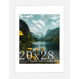 Picrit 20x28 Frame, White Poster Frame, Display Poster 16 x 20 with Mat or 20 x 28 Without Mat for Horizontal or Vertical Wall Mounting.