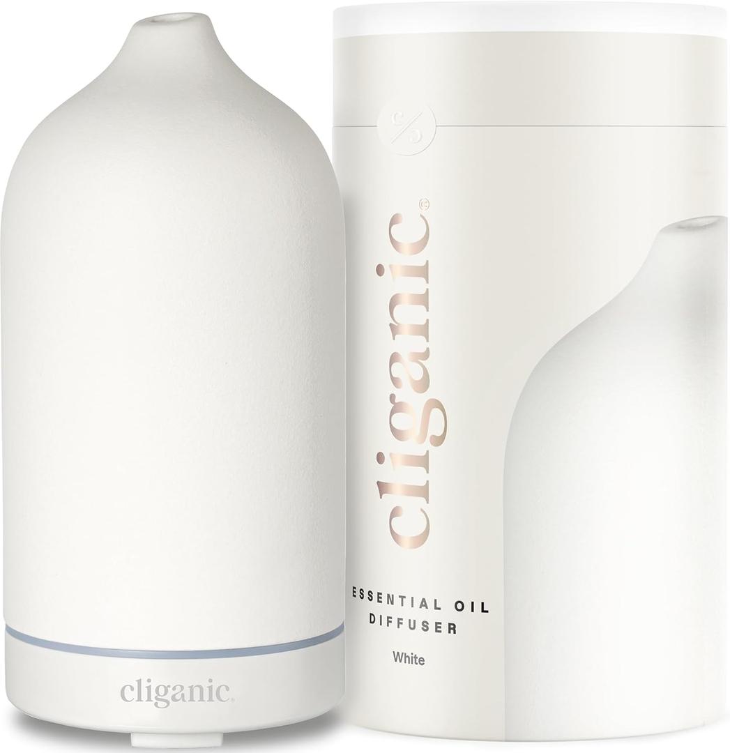 Cliganic Ceramic Diffuser (White), 100ml Ultrasonic for Essential Oils Aromatherapy, Home & Office