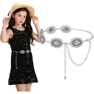 Kids Metal Waist Chain Belt Fashion Cute Body Belly Link Belt Chain for Girls Dress Skirts (Fit waist size 18"-26", Silver)
