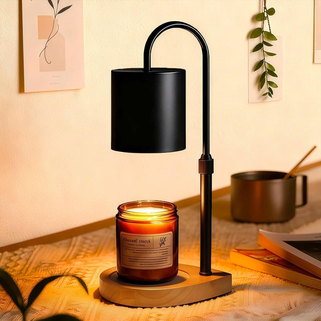 Candle Warmer Lamp Black - Dimmable Candle Lamp with Timer, Wax Warmer Lamp for Jar Candles, Adjustable Height Wax Melter for Home Decor, Farmhouse, Luxury Valentine's Day Gift (Black)
