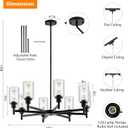9MMML Farmhouse 8-Light Glass Chandelier, Modern Black Chandelier for Kitchen Dining Room Light Fixture Over Table, Industrial Chandelier for Living Room, Foyer, Entryway, E26 Bulb Base