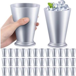36 Pcs Plastic Mint Julep Cups Bulk 10 oz Silver Cocktail Mint Julep Glasses for Festival Party Supplies Bar Kitchen Restaurant Beer Juice Beverage