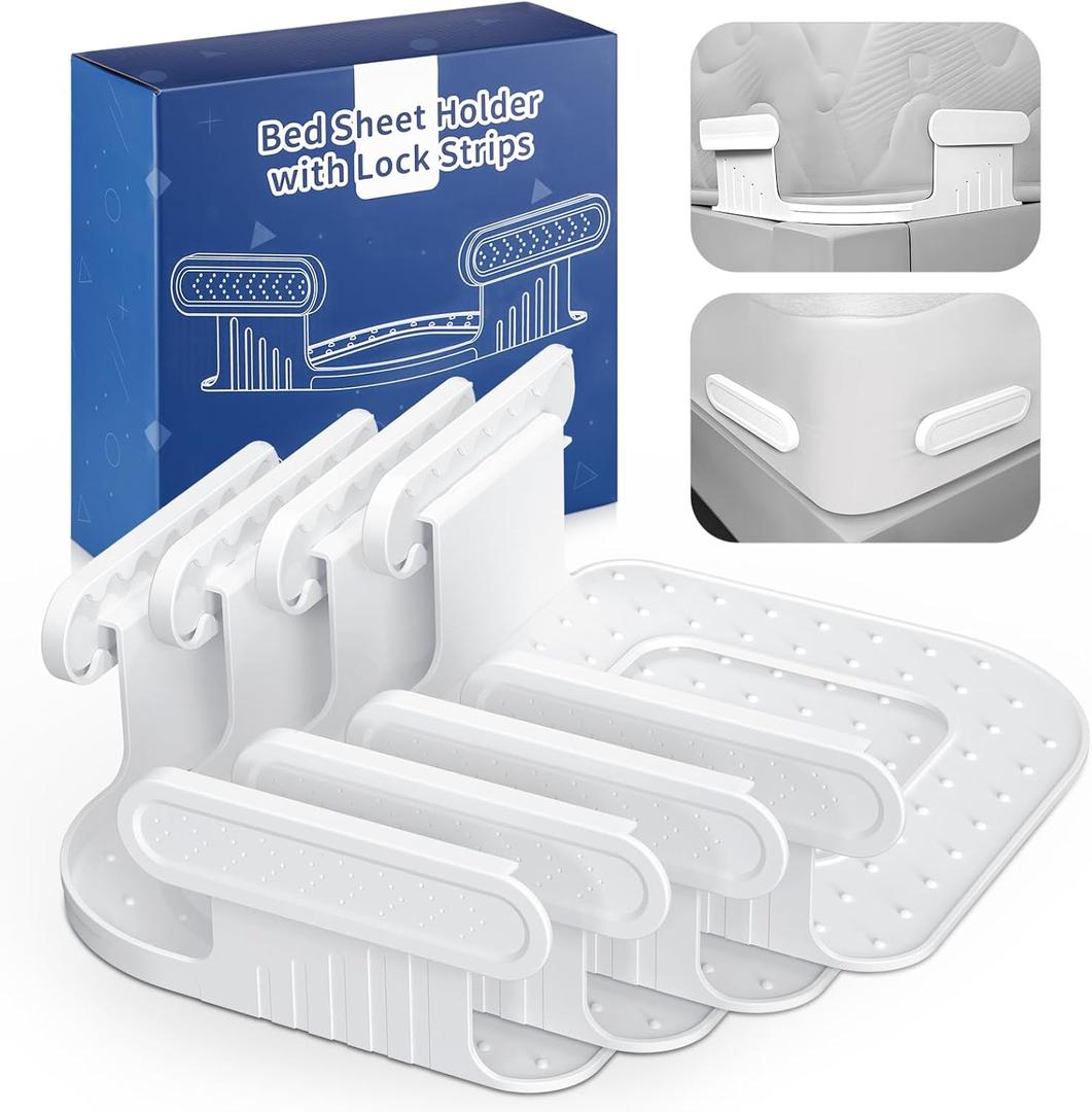 Bed Lock Sheet Holders Fit All Sheet Size, New Upgrade Sheet Straps Keep Sheets Firm & Tight, Bed Fitted Sheet Holder for Corners, Sheet Clips, Mattress Sheet Holder Strap, Sheet Secure Lock Fasteners (White)