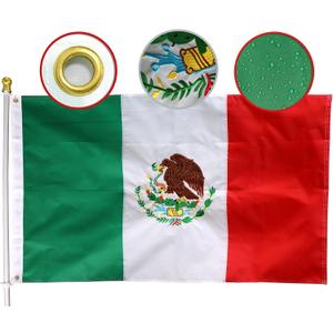 MIDLE Double Sides Mexico Flag 3x5 Ft Large Outdoor - Embroidered Mexican coat of arms Flags |Quadruple Stitched Fly Ends| House Decoration Banner