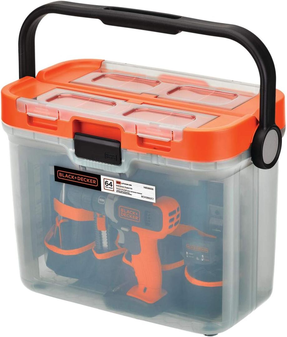 BLACK+DECKER 20V MAX Drill with Home Tool Kit, 64-Piece (BCKSB62C1)