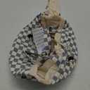 Narwey Barrel Drawstring Checkered Makeup Bag Large Cosmetic Bag Make up Bags Toiletry Bag Travel Bags for Toiletries Organizer for Women Gift for Teen Girls (Grayish Blue Checkerboard) (Patent)