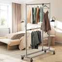 Simple Houseware Dual Bar Adjustable Clothing Garment Rack, 72 Inches Height, Chrome