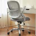 Sweetcrispy Office Computer Desk Chair, Ergonomic Mid-Back Mesh Rolling Work Swivel Task Chairs with Wheels, Comfortable Lumbar Support, Comfy Flip-up Arms for Home, Bedroom, Study, Student, Black (Grey)
