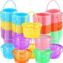 100 Pieces Plastic Easter Baskets Bulk with Handles Colorful Round Egg Mini Baskets for Easter Party Favors Egg Hunt Supplies, 6 Colors