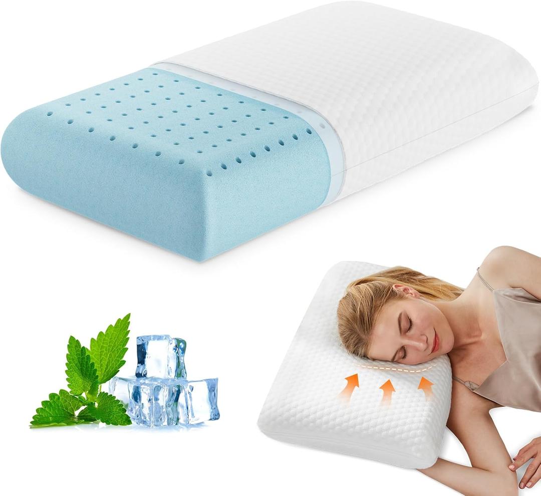 DUMOS Memory Foam Pillows for Sleeping 1 Pack, Bed Pillows for Adults with Washable Cover and Breathable Mesh, Gel Cooling Pillow for Back and Side Sleeper Support, White