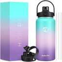 Half Gallon Insulated Water Bottle with 2-in-1 Chug/Straw Lid, 40/64oz Double Walled Vacuum Stainless Steel Water Jug